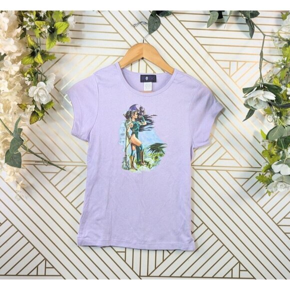 Morbid Threads Tops - MORBID THREADS Women's Light Purple Short Sleeve Graphic Y2K USA Size Large